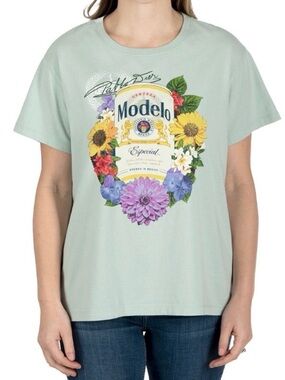 Modelo Women’s Green Floral Logo Tee - Short Sleeve size XS NWT NEW